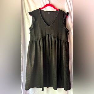 Black Ruffle Sleeve Lined Tunic Dress